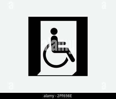 Esci per le persone disabili sedia a rotelle accesso Black White Silhouette segno simbolo icona grafico clipart Illustrazione Pittogramma vettore Illustrazione Vettoriale