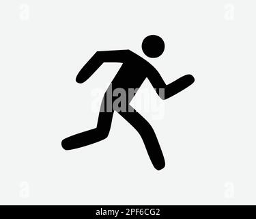 Persona in esecuzione icona Run Sprint sprinting Jog jogging Athelete vettore nero bianco silhouette simbolo segno grafico clipart illustrazione pittogramma Illustrazione Vettoriale