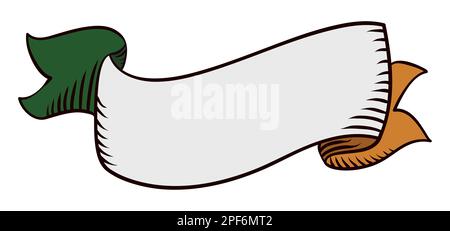 Design retrò del nastro in stile disegnato a mano con i colori della bandiera irlandese: Verde, bianco e arancione. Illustrazione Vettoriale