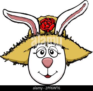 signora coniglietto di pasqua con cappello di paglia Illustrazione Vettoriale