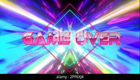 Immagine del gioco su testo e tracce di luce su sfondo nero Foto Stock