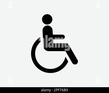 Icona di persona disabile handicap persone diversamente abili sedia a rotelle Nero Bianco Silhouette segno simbolo grafico clipart Illustrazione Pittogramma VEC Illustrazione Vettoriale