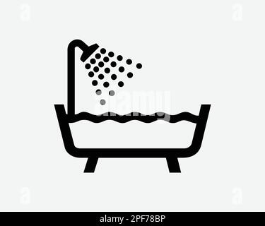 Vasca doccia bagno vasca bagno vasca bagno acqua rubinetto WC icona Black White Silhouette simbolo segno grafico clipart Illustrazione pittogramma VECTO Illustrazione Vettoriale