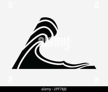 Onde alte icona Tsunami onde maree acque oceaniche Grande marea vettore nero bianco silhouette simbolo segno grafico clipart Illustrazione pittogramma Illustrazione Vettoriale