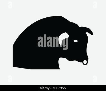 Bull icona Ox Cow Head Buffalo Horn Animal Ring Toreador Taurus Black White Silhouette simbolo segno grafico clipart Illustrazione pittogramma VECTO Illustrazione Vettoriale
