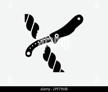 Liferaft Pocket Pen coltello pieghevole taglio corda da taglio nero bianco silhouette segno simbolo icona grafico clipart Illustrazione pittogramma vettore Illustrazione Vettoriale