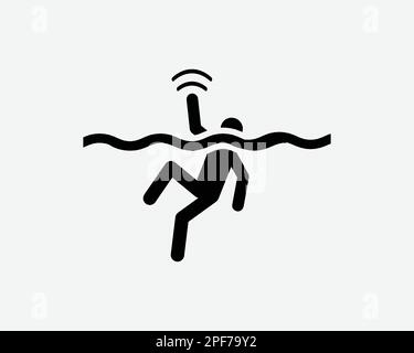 Annegamento icona persona annegato annegato uomo che chiama Wave for Help Black White Silhouette simbolo segno Graaphic Clipart Illustrazione Pittogramma vettore Illustrazione Vettoriale