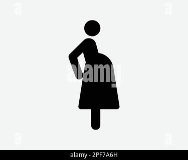 Donna incinta icona gravidanza ragazza persona Stick Figure Vector Black White Silhouette simbolo segno grafico clipart Illustrazione pittogramma Illustrazione Vettoriale