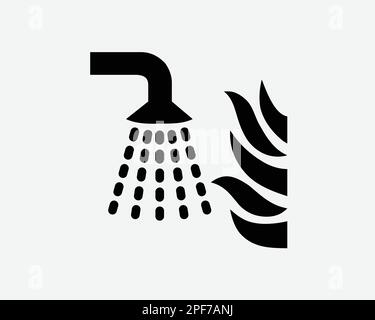 Sprinkler a fiamma sistema di soppressione degli spruzzi d'acqua Black White Silhouette Sign Symbol icona Clipart Graphic Artwork Pittogram Illustration VE Illustrazione Vettoriale