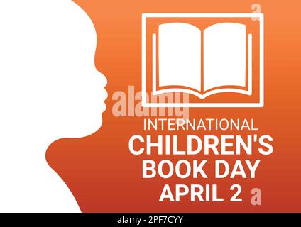 Illustrazione vettoriale International Children's Book Day su sfondo arancione. Gradiente. Aprile 2. Poster, banner, scheda, sfondo. Illustrazione Vettoriale