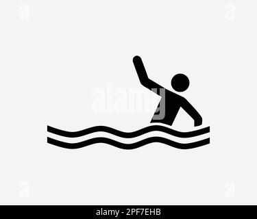 Annegamento annegamento chiamata per Aiuto acqua Mare Oceano salvataggio Nero Bianco Silhouette segno simbolo icona Clipart grafico illustrazione pittogramma Illustrazione vettore Illustrazione Vettoriale