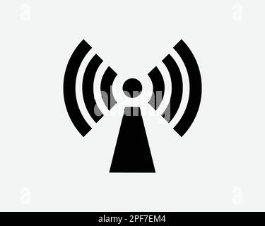 Icona simbolo di radiazione non ionizzante Wireless WiFi rete segnale Wave vettore nero bianco Silhouette segno grafico clipart illustrazione pittogramma Illustrazione Vettoriale