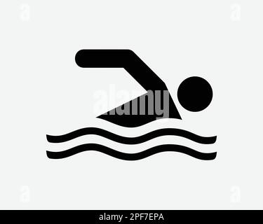 Nuoto icona nuotare nuotatore uomo Stick Figure Sport Atleta Vector Black White Silhouette simbolo segno grafico clipart Illustrazione pittogramma Illustrazione Vettoriale