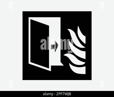 Uscita di emergenza incendio uscita porta percorso vuoto segnale nero bianco Silhouette segno simbolo icona Clipart grafico illustrazione pittogramma Vector Illustrazione Vettoriale