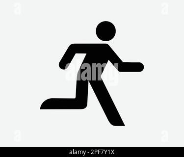 Uomo che corre Sprinting Stick Figure Run Sprint Jog jogging Bianco e nero segno simbolo icona vettore grafico clipart Illustrazione illustrazione Pittogramma illustrazione Illustrazione Vettoriale