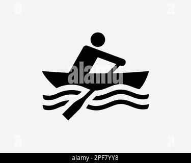 Rowing Row Boat Kayak Rower Sport Vector Black White Silhouette simbolo segno grafico clipart Illustrazione pittogramma Illustrazione Vettoriale