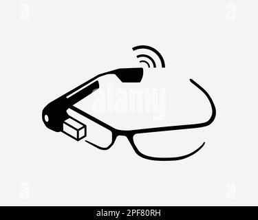 VR Smart Glass icona AR ai Future Technology Virtual Reality Vector Black White Silhouette simbolo segno grafico clipart Illustrazione pittogramma Illustrazione Vettoriale