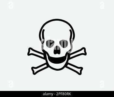 Icona del cranio morte Avvelenamento pericolo Pirate Cross Bone Dead Warning Vector Black White Silhouette simbolo segno grafico clipart illustrazione pittogramma Illustrazione Vettoriale