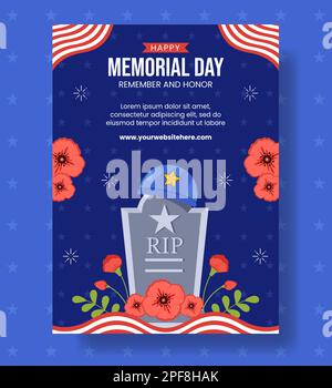 Poster piano verticale del Memorial Day Cartoon modelli disegnati a mano sfondo Illustrazione Illustrazione Vettoriale