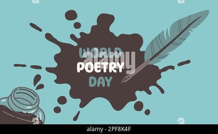 Giornata mondiale della poesia. Illustrazione del vettore Inkwell e Feather. Illustrazione Vettoriale