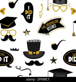 Congratulazioni laureati - senza cuciture modello, sfondo vettoriale di tossing di titoli di laurea, libri e diplomi modello. Goos per sfondi, imballaggio pa Illustrazione Vettoriale