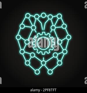 Icona al neon ad apprendimento profondo in stile linea. Apprendimento automatico, simbolo dell'intelligenza artificiale. Illustrazione vettoriale. Illustrazione Vettoriale