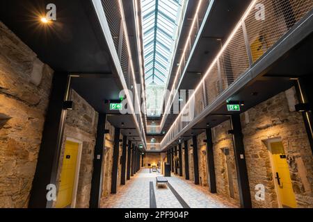 Corridoio interno del Bodmin Jail Hotel a Bodmin, Cornovaglia Foto Stock