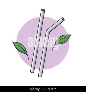 Cannucce riutilizzabili in metallo. Stile di vita sostenibile, zero rifiuti, concetto ecologico. Illustrazione vettoriale in stile cartone animato. Riciclaggio, gestione dei rifiuti, ecologia, sostenibilità. Illustrazione Vettoriale