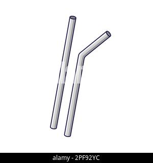 Cannucce riutilizzabili in metallo. Stile di vita sostenibile, zero rifiuti, concetto ecologico. Illustrazione vettoriale in stile cartone animato. Riciclaggio, gestione dei rifiuti, ecologia, sostenibilità. Illustrazione Vettoriale