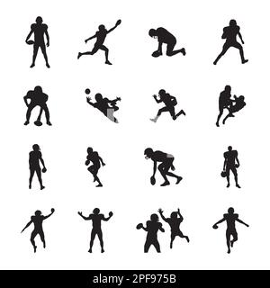 Set di silhouette per giocatori di calcio americani, silhouette per giocatori di calcio Illustrazione Vettoriale