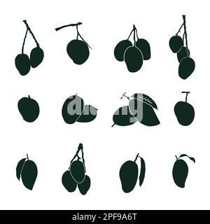 Silhouette di mango, icona del vettore di frutta di mango. Illustrazione Vettoriale
