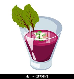 Gazpacho di barbabietola. Illustrazione vettoriale su sfondo bianco. Illustrazione Vettoriale