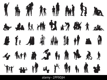 Silhouette per la famiglia, silhouette per la famiglia. Illustrazione Vettoriale