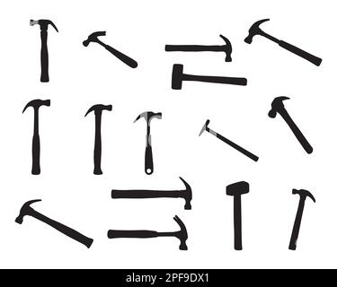 Silhouette martello, Set silhouette martello, martello SVG, utensili martello vettore Illustrazione Vettoriale