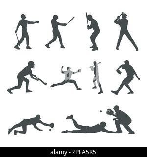 Collezione di silhouette per giocatori di baseball, silhouette per giocatori di baseball Illustrazione Vettoriale