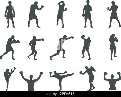 Silhouette da boxe, Set silhouette da boxe, silhouette da boxe, Box SVG, Boxing Vector -V02 Illustrazione Vettoriale