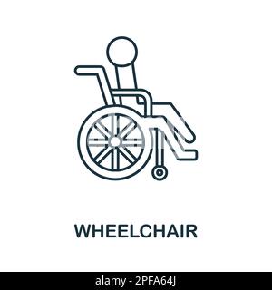 Icona della linea della sedia a rotelle. Elemento semplice della raccolta sanitaria. Creative Wheelchair contorno icona per web design, modelli, infografiche e altro ancora Illustrazione Vettoriale