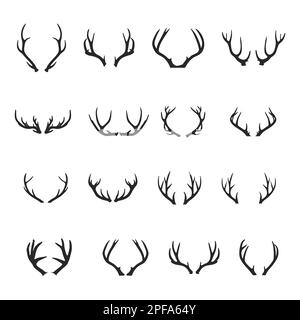 Set di silhouette Deer Antlers, set di icone Deer Antlers. Illustrazione Vettoriale