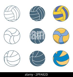 Silhouette da pallavolo, contorno da pallavolo, Set di illustrazioni da pallavolo Illustrazione Vettoriale