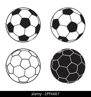 Pallone da calcio Set di illustrazioni vettoriali, icona palla da calcio. Calcio semplice stile nero, illustrazione Vector. Silhouette da calcio, Football Vector Illustrazione Vettoriale