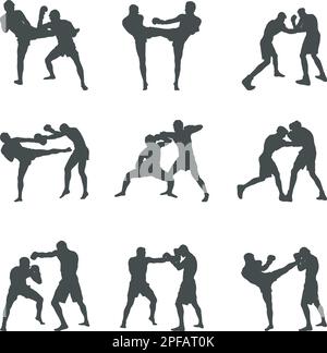 Silhouette da boxe, Set silhouette da boxe, silhouette da boxe, Box SVG, Boxing Vector Illustrazione Vettoriale