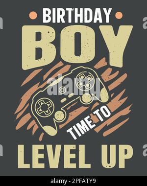 Compleanno ragazzo tempo di livellare vintage video gioco t-shirt design con Vector V02 Illustrazione Vettoriale