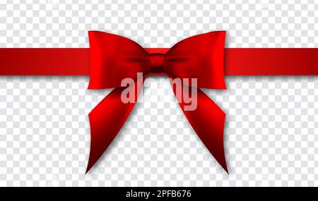 Arco rosso realistico e nastro isolato su sfondo trasparente. Illustrazione vettoriale. Illustrazione Vettoriale