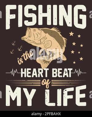 La pesca è il battito cardiaco della mia vita di pesca t-shirt design Illustrazione Vettoriale