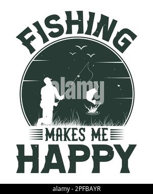 Pesca mi rende felice di pesca t-shirt design Illustrazione Vettoriale
