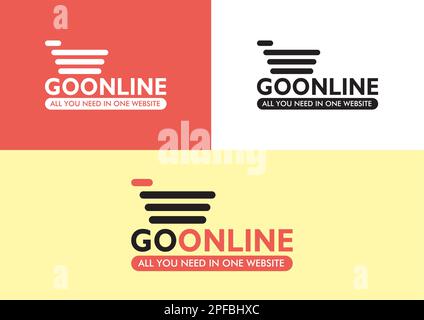 Vai online logo carrello e logo sito Web online Illustrazione Vettoriale