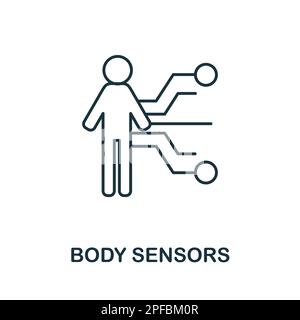 Icona del contorno dei sensori della carrozzeria. Elemento semplice della collezione di innovazioni nel settore sanitario. Creative Body Sensors linea icona per web design, modelli Illustrazione Vettoriale