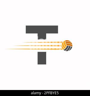 Lettera iniziale T Volleyball Logo Design Sign. Pallavolo Sport logotipo Illustrazione Vettoriale