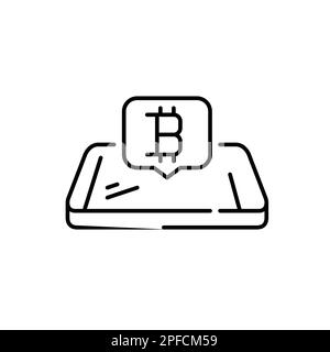 Messaggio di criptovaluta Bitcoin su smartphone isometrico. Icona della linea di tratto modificabile pixel Perfect Illustrazione Vettoriale