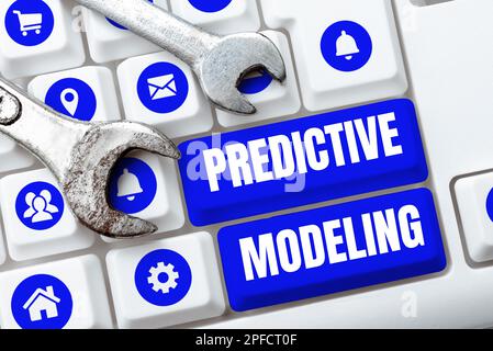 Scrittura manuale del testo Predictive Modeling (modellazione predittiva). Strategia concettuale di manutenzione fotografica basata sull'analisi predittiva Foto Stock